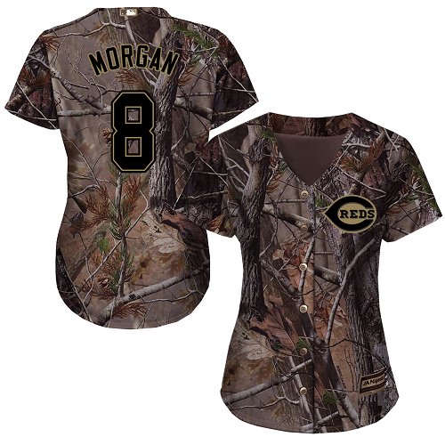 Reds #8 Joe Morgan Camo Realtree Collection Cool Base Women's Stitched Baseball Jersey Reds #8 Joe Morgan Camo Realtree Collection Cool Base Women's Stitched Baseball Jersey
