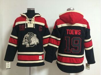 Chicago Blackhawks #19Toews Black Sawyer Hooded Sweatshirt Stitched NHL jersey