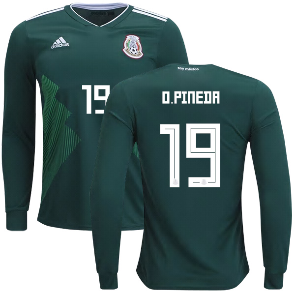 Mexico #19 O.Pineda Home Long Sleeves Kid Soccer Country Jersey