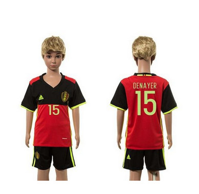 Belgium #15 Denayer Red Home Kid Soccer Country Jersey-4873-8773-1614