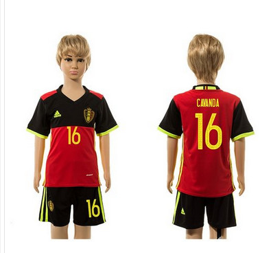 Belgium #16 Cavanda Red Home Kid Soccer Country Jersey