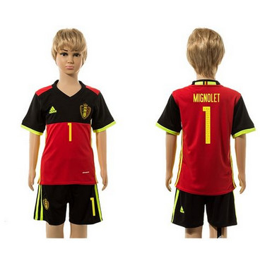 Belgium #1 Mignolet Red Home Kid Soccer Country Jersey