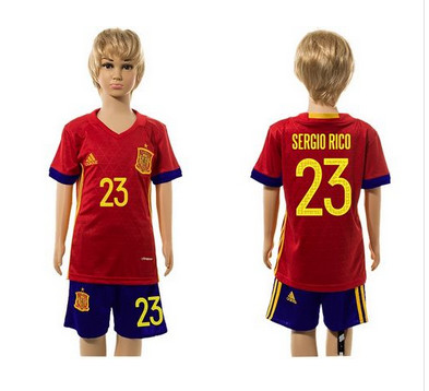 Spain #23 Sergio Rico Red Home Kid Soccer Country Jersey