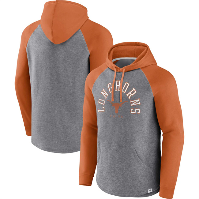 Men's Texas Longhorns Orange Heather GrayWrap Up Raglan Pullover Hoodie