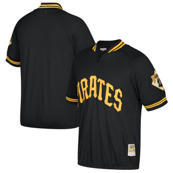 Men's Pittsburgh Pirates Mitchell & Ness Black Cooperstown Collection Mesh Batting Practice Quarter-Zip Jersey Men's Pittsburgh Pirates Mitchell & Ness Black Cooperstown Collection Mesh Batting Practice Quarter-Zip Jersey