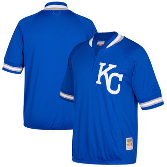 Men's Kansas City Royals Mitchell & Ness Royal Cooperstown Collection Mesh Batting Practice Quarter-Zip Jersey Men's Kansas City Royals Mitchell & Ness Royal Cooperstown Collection Mesh Batting Practice Quarter-Zip Jersey