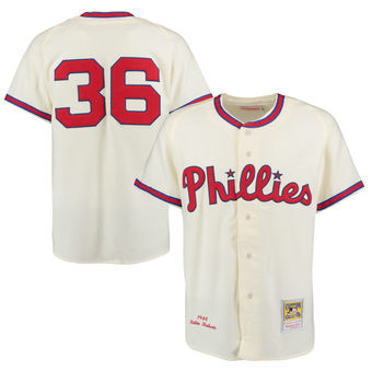 Men's 1948 Philadelphia Phillies Robin Roberts Mitchell & Ness Cream Authentic Throwback Jersey Men's 1948 Philadelphia Phillies Robin Roberts Mitchell & Ness Cream Authentic Throwback Jersey