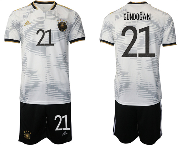 Men's Germany #21 Gündo?an White 2022 FIFA World Cup Home Soccer Jersey Suit
