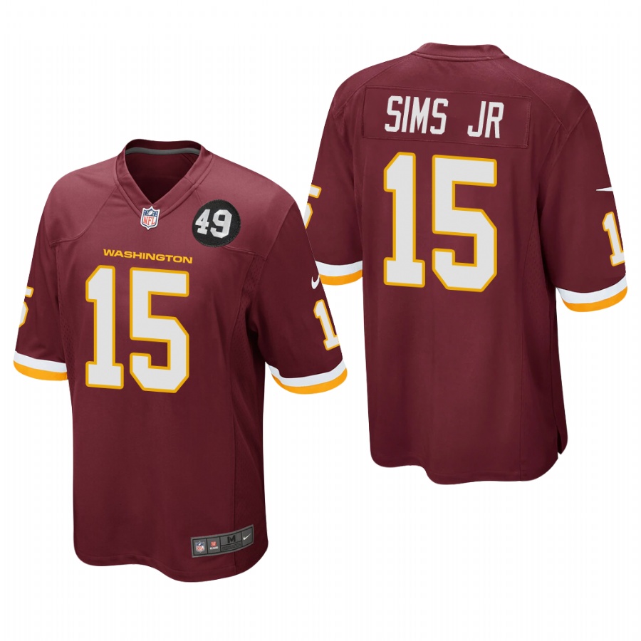 Washington Redskins #15 Steven Sims Jr. Men's Nike Burgundy Bobby Mitchell Uniform Patch NFL Game Jersey Washington Redskins #15 Steven Sims Jr. Men's Nike Burgundy Bobby Mitchell Uniform Patch NFL Game Jersey