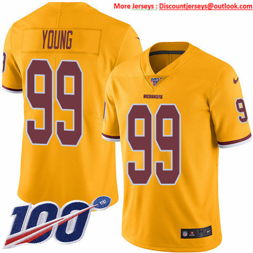 Nike Redskins #99 Chase Young Gold Men's Stitched NFL Limited Rush 100th Season Jersey