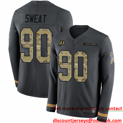 Redskins #90 Montez Sweat Anthracite Salute to Service Men's Stitched Football Limited Therma Long Sleeve Jersey