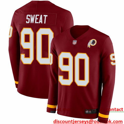 Redskins #90 Montez Sweat Burgundy Red Team Color Men's Stitched Football Limited Therma Long Sleeve Jersey