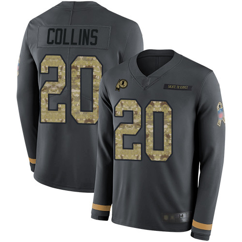 Redskins #20 Landon Collins Anthracite Salute to Service Men's Stitched Football Limited Therma Long Sleeve Jersey