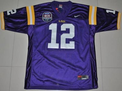 lsu tigers #12 jarrett lee purple 2012 bcs championship patch embroidered ncaa jersey