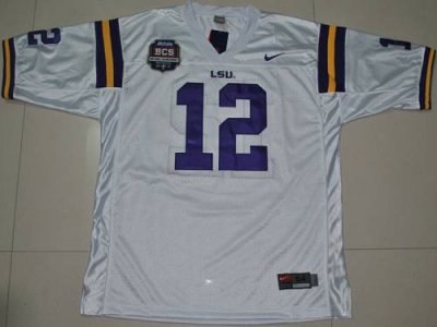 lsu tigers #12 jarrett lee white 2012 bcs championship patch embroidered ncaa jersey