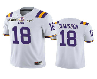 Men's LSU Tigers #18 K'Lavon Chaisson White 2020 National Championship Game Jersey