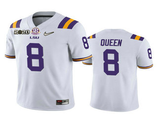 Men's LSU Tigers #8 Patrick Queen White 2020 National Championship Game Jersey