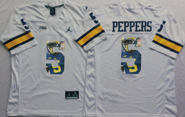 Michigan Wolverines 5 Jabrill Peppers White Portrait Number College Jersey