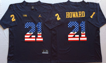 Michigan Wolverines 21 Desmond Howard Navy White USA Flag College Jersey