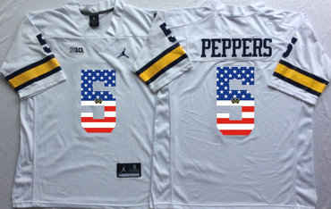 Michigan Wolverines 5 Jabrill Peppers White USA Flag College Jersey