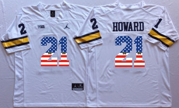 Michigan Wolverines 21 Desmond Howard White USA Flag College Jersey