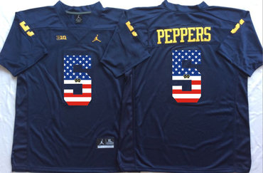 Michigan Wolverines 5 Jabrill Peppers Navy USA Flag College Jersey