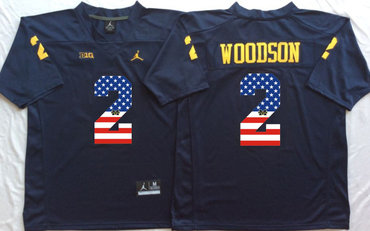 Michigan Wolverines 2 Charles Woodson Navy USA Flag College Jersey