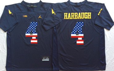 Michigan Wolverines 4 Jim Harbaugh Navy USA Flag College Jersey