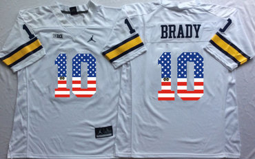 Michigan Wolverines 10 Tom Brady White USA Flag College Jersey