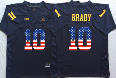 Michigan Wolverines 10 Tom Brady Navy USA Flag College Jersey