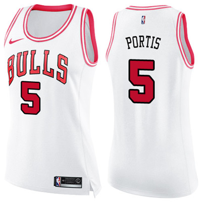 Nike Bulls #5 Bobby Portis White Pink Women's NBA Swingman Fashion Jersey Nike Bulls #5 Bobby Portis White Pink Women's NBA Swingman Fashion Jersey