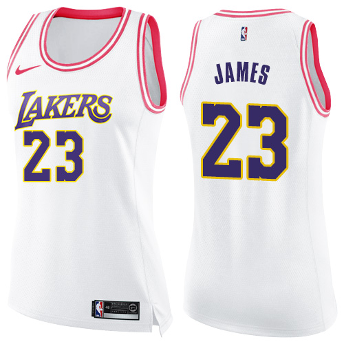 Nike Lakers #23 LeBron James White Pink Women's NBA Swingman Fashion Jersey Nike Lakers #23 LeBron James White Pink Women's NBA Swingman Fashion Jersey