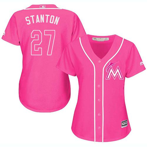 Marlins #27 Giancarlo Stanton Pink Fashion Women's Stitched MLB Jersey