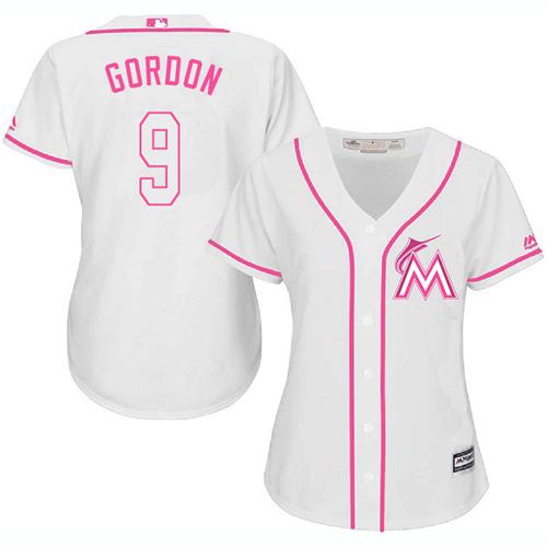 Marlins #9 Dee Gordon White Pink Fashion Women's Stitched MLB Jersey