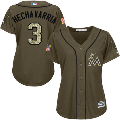 Marlins #3 Adeiny Hechavarria Green Salute to Service Women's Stitched MLB Jersey