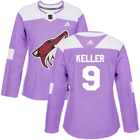 Adidas Coyotes #9 Clayton Keller Purple Authentic Fights Cancer Women's Stitched NHL Jersey