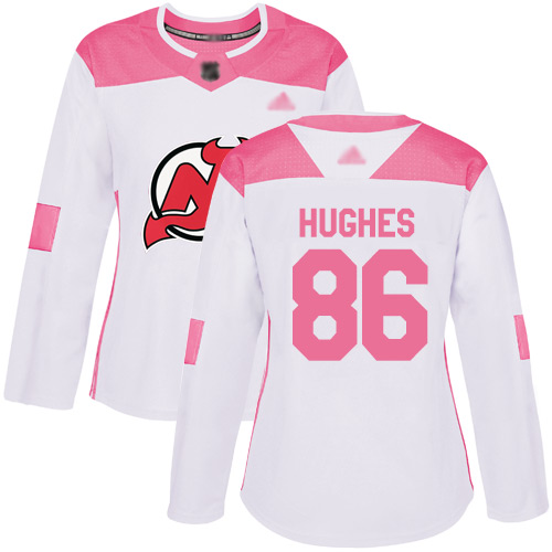 Devils #86 Jack Hughes White Pink Authentic Fashion Women's Stitched Hockey Jersey Devils #86 Jack Hughes White Pink Authentic Fashion Women's Stitched Hockey Jersey