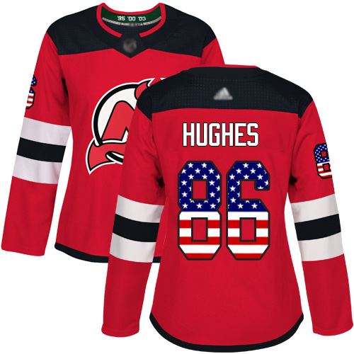 Devils #86 Jack Hughes Red Home Authentic USA Flag Women's Stitched Hockey Jersey Devils #86 Jack Hughes Red Home Authentic USA Flag Women's Stitched Hockey Jersey