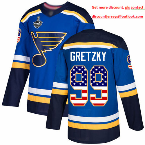 Blues #99 Wayne Gretzky Blue Home Authentic USA Flag Stanley Cup Final Bound Stitched Youth Hockey Jersey