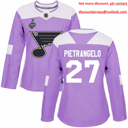 Blues #27 Alex Pietrangelo Purple Authentic Fights Cancer Stanley Cup Final Bound Women's Stitched Hockey Jersey Blues #27 Alex Pietrangelo Purple Authentic Fights Cancer Stanley Cup Final Bound Women's Stitched Hockey Jersey