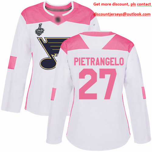 Blues #27 Alex Pietrangelo White Pink Authentic Fashion Stanley Cup Final Bound Women's Stitched Hockey Jersey