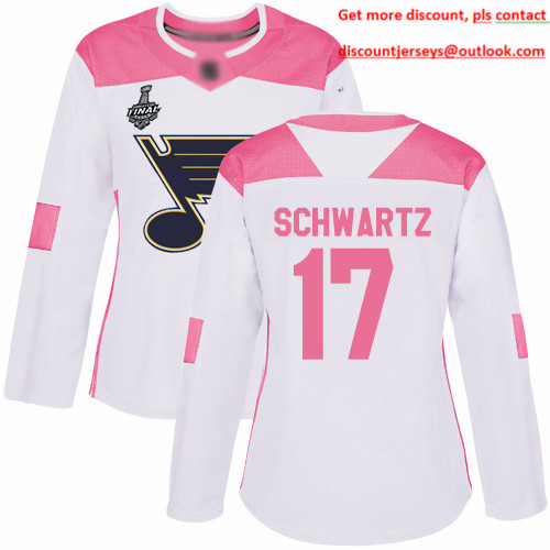 Blues #17 Jaden Schwartz White Pink Authentic Fashion Stanley Cup Final Bound Women's Stitched Hockey Jersey