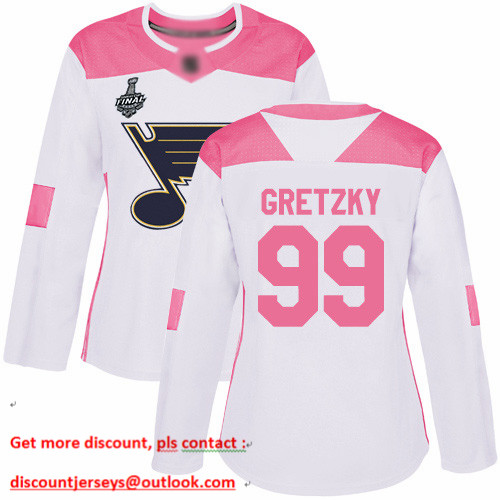 Blues #99 Wayne Gretzky White Pink Authentic Fashion Stanley Cup Final Bound Women's Stitched Hockey Jersey