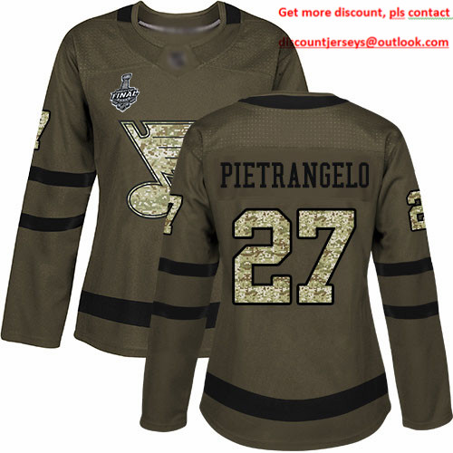 Blues #27 Alex Pietrangelo Green Salute to Service Stanley Cup Final Bound Women's Stitched Hockey Jersey