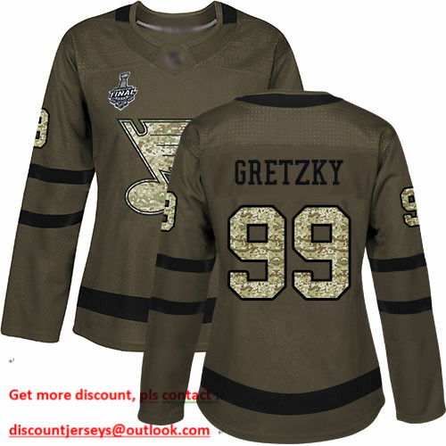 Blues #99 Wayne Gretzky Green Salute to Service Stanley Cup Final Bound Women's Stitched Hockey Jersey Blues #99 Wayne Gretzky Green Salute to Service Stanley Cup Final Bound Women's Stitched Hockey Jersey