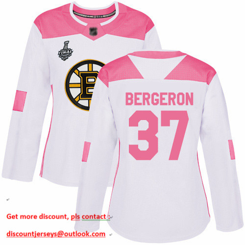 Bruins #37 Patrice Bergeron White Pink Authentic Fashion Stanley Cup Final Bound Women's Stitched Hockey Jersey Bruins #37 Patrice Bergeron White Pink Authentic Fashion Stanley Cup Final Bound Women's Stitched Hockey Jersey