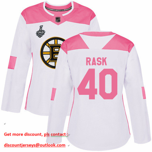 Bruins #40 Tuukka Rask White Pink Authentic Fashion Stanley Cup Final Bound Women's Stitched Hockey Jersey