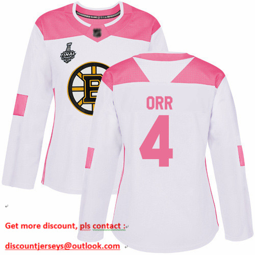Bruins #4 Bobby Orr White Pink Authentic Fashion Stanley Cup Final Bound Women's Stitched Hockey Jersey