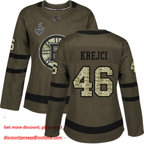 Bruins #46 David Krejci Green Salute to Service Stanley Cup Final Bound Women's Stitched Hockey Jersey
