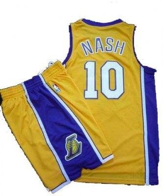 Los Angeles Lakers 10 Steve Nash Yellow Revolution 30 Swingman NBA Jersey & Shorts